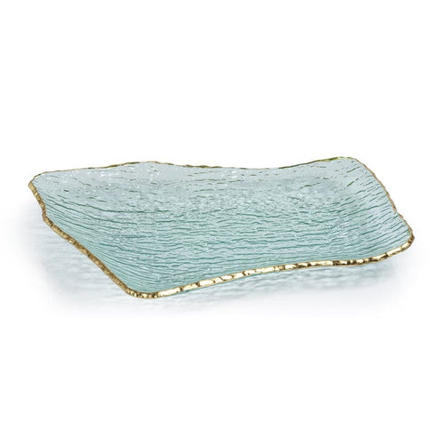 Zodax Large Textured Rectangular Organic Shape Plate with Jagged Gold Rim CH-6507