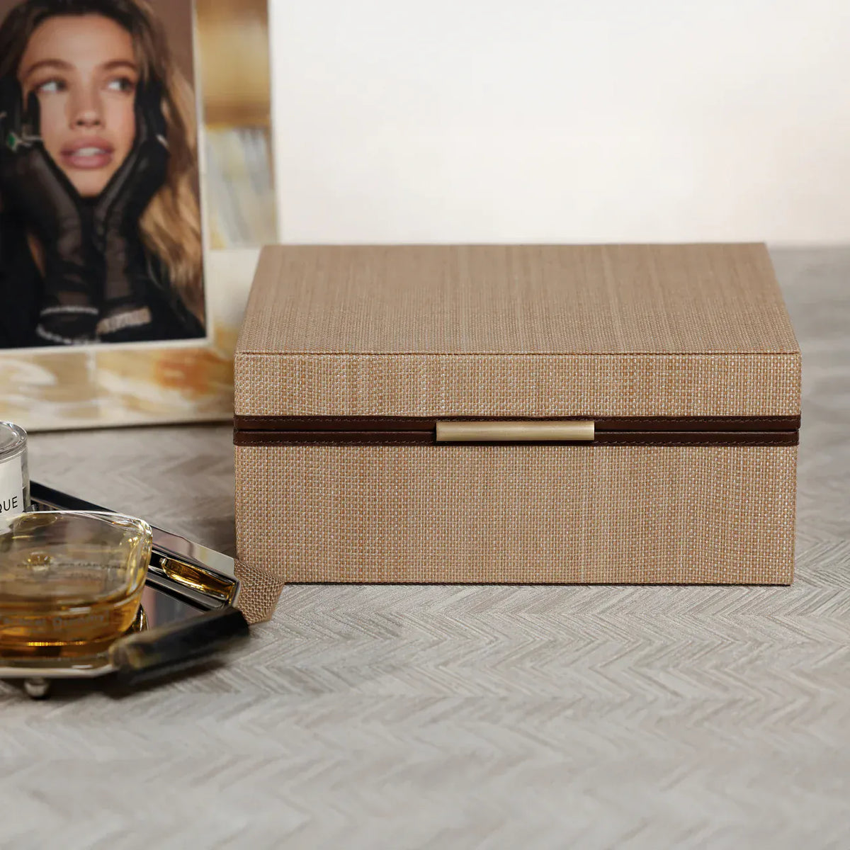 Zodax Linea Raffia with Leather Trim Jewelry Box Jewelry Box IN-8460