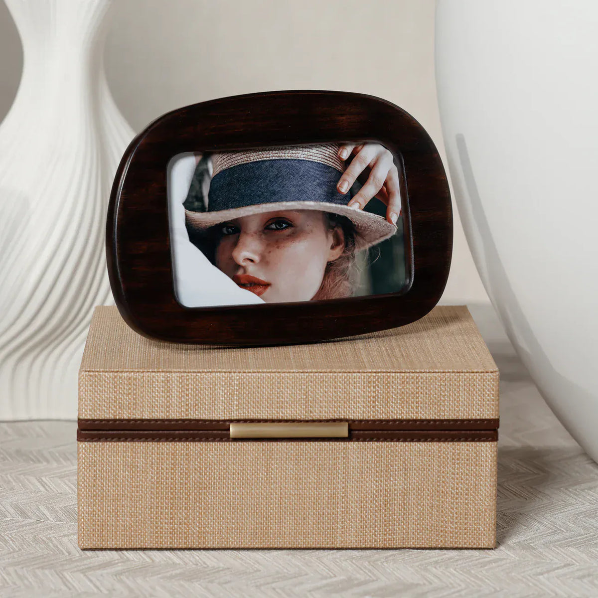 Zodax Linea Raffia with Leather Trim Jewelry Box Jewelry Box IN-8460