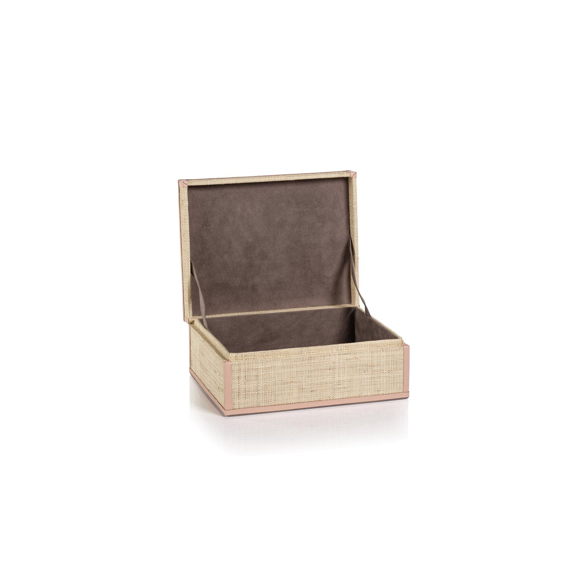 Zodax Lulu Raffia Box with Pink Leather Trim Accent Boxes