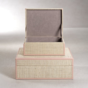 Zodax Lulu Raffia Box with Pink Leather Trim Accent Boxes