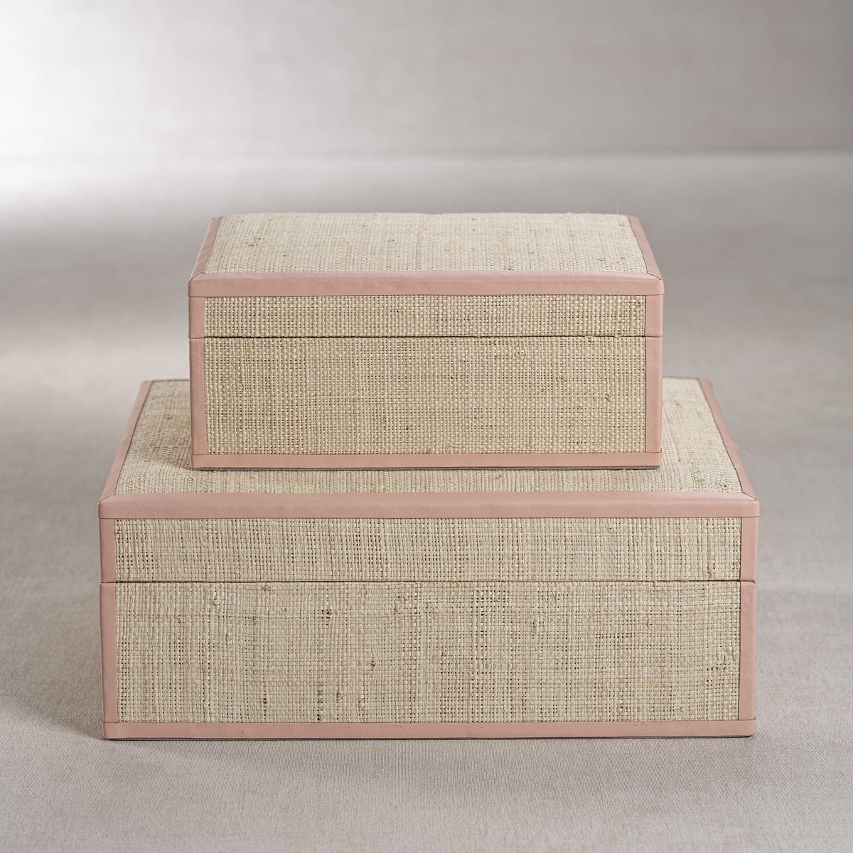 Zodax Lulu Raffia Box with Pink Leather Trim Accent Boxes