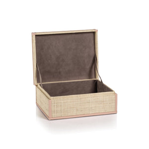 Zodax Lulu Raffia Box with Pink Leather Trim Accent Boxes