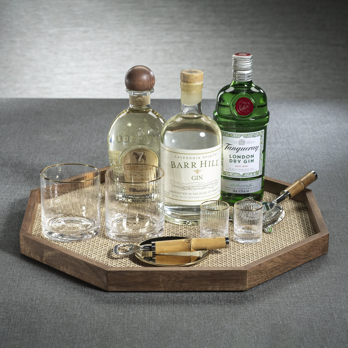 Zodax Mango Wood with Rattan Inlay Octagonal Tray Tray