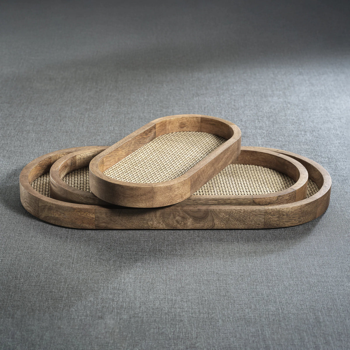 Zodax Mango Wood with Rattan Inlay Oval Tray Tray