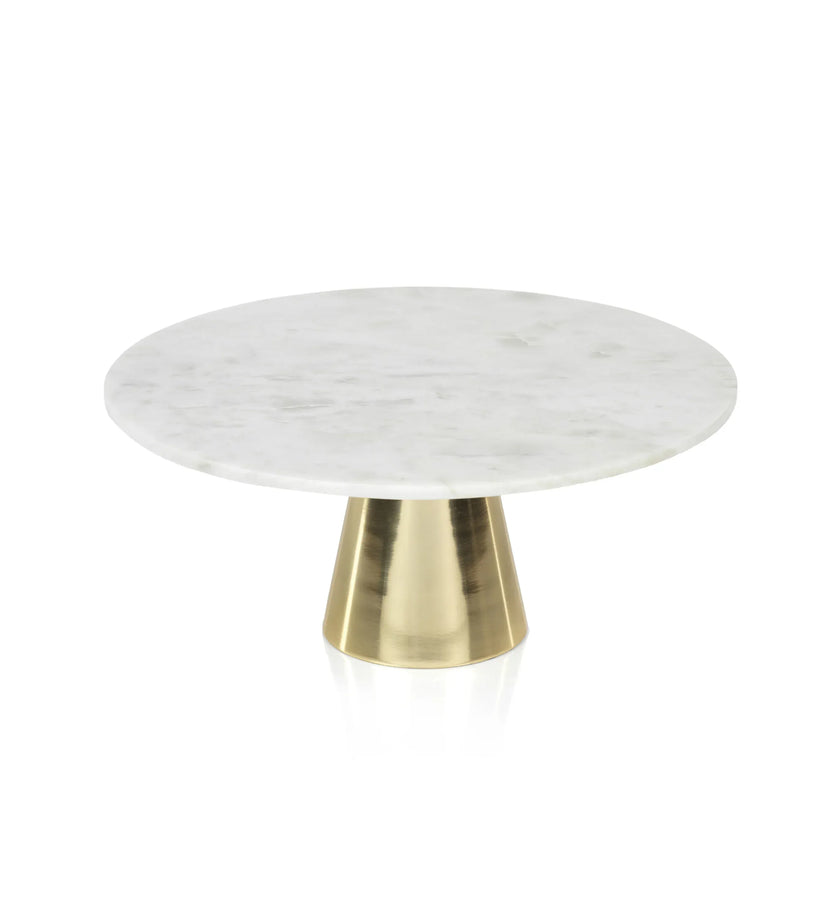 Marble Cake Stand on Brass Metal Base