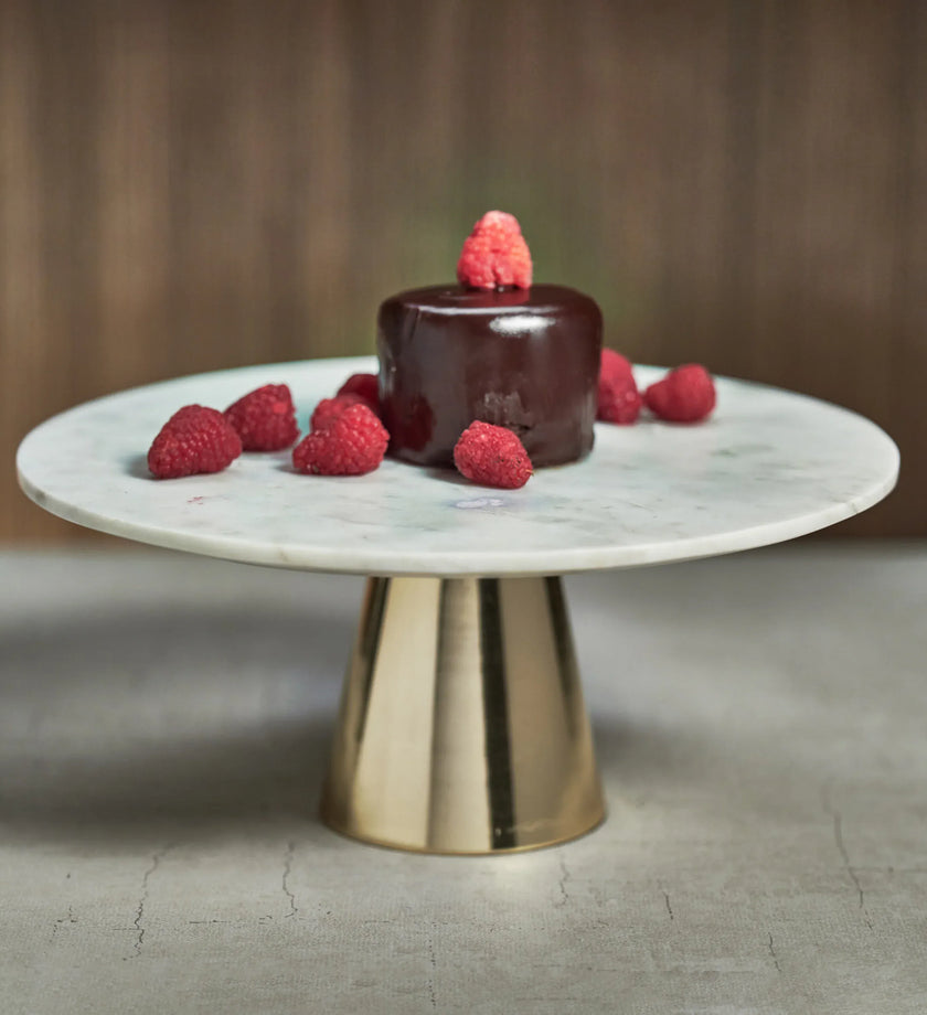 Marble Cake Stand on Brass Metal Base - secondary