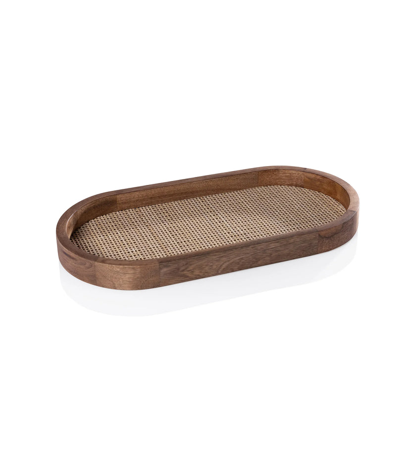 Mango Wood with Rattan Inlay Oval Tray