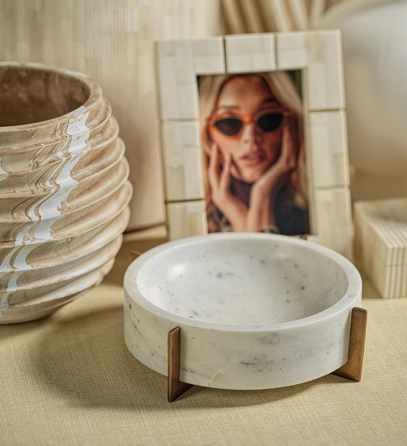 Nairobi White Marble Bowl on Brass Base - secondary