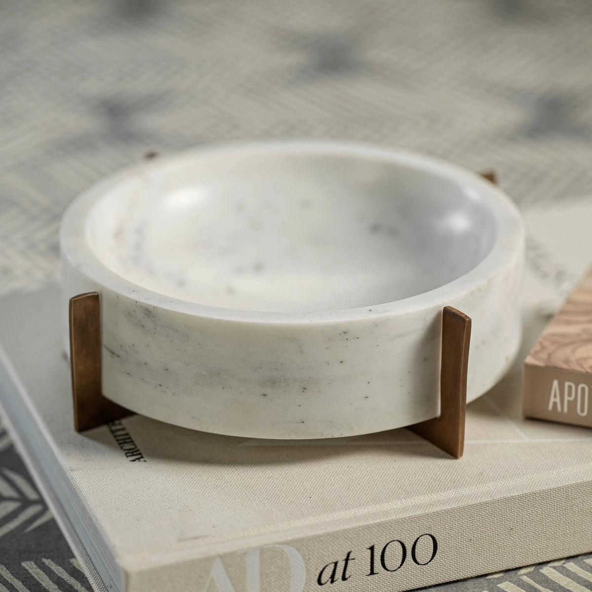Zodax Nairobi White Marble Bowl on Brass Base Bowls IN-7171