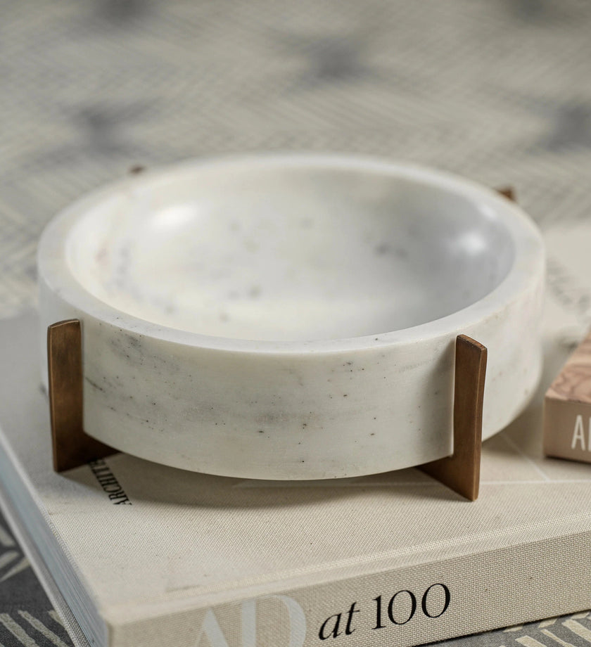 Nairobi White Marble Bowl on Brass Base - secondary