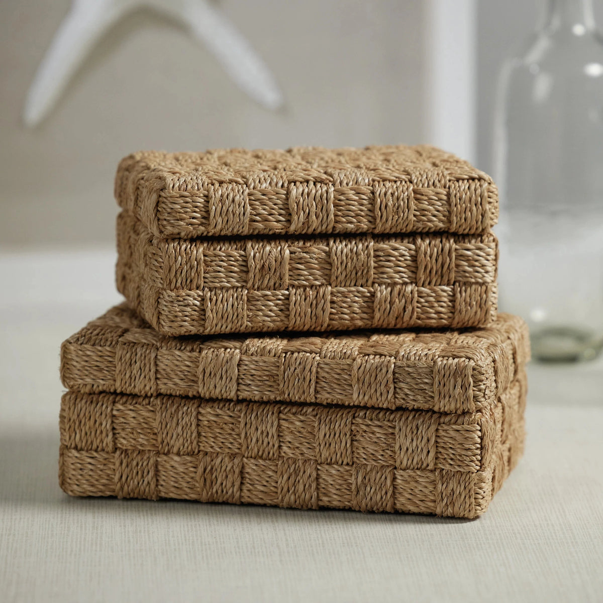 Zodax Natural Abaca Rope Hinged Box with Suede Interior Boxes