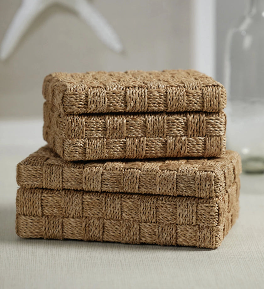 Natural Abaca Rope Hinged Box with Suede Interior - secondary