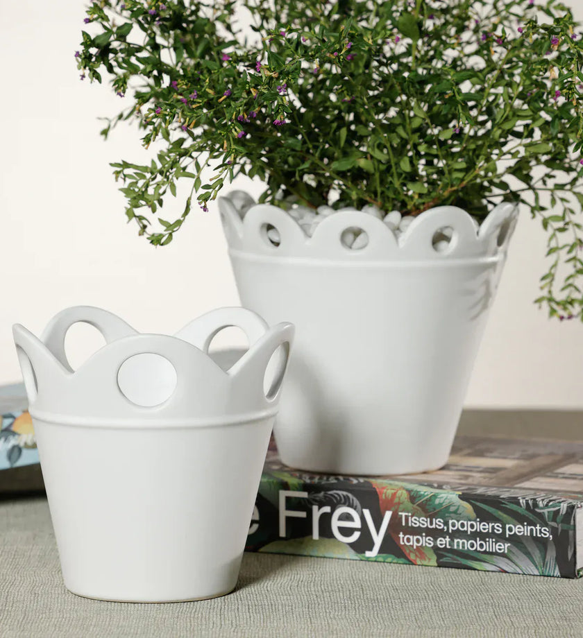 Petal Rim Flower Pot - White - secondary