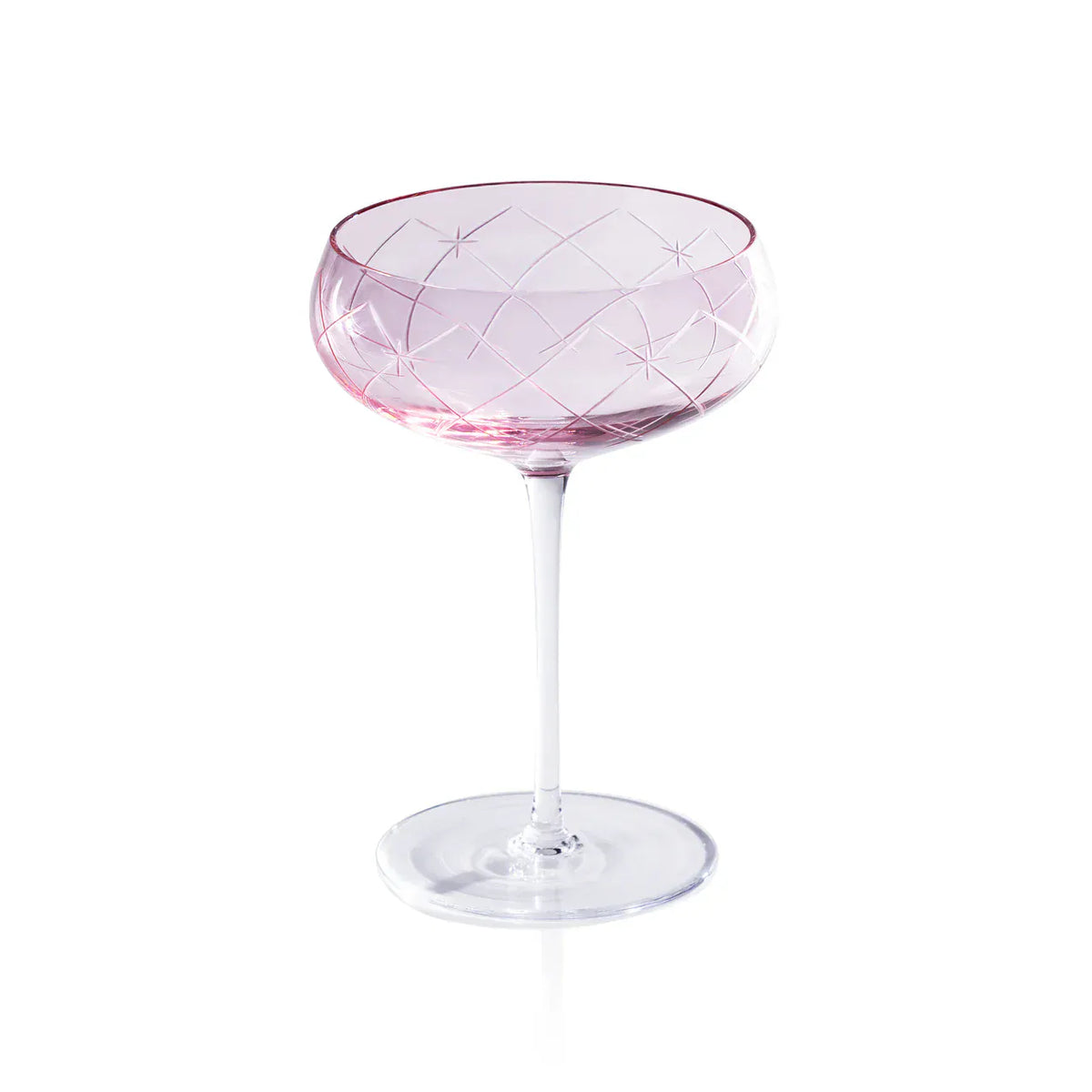 Zodax Pink Audrey Hand Etched Glass Coupe Cocktail Glasses POL-1348