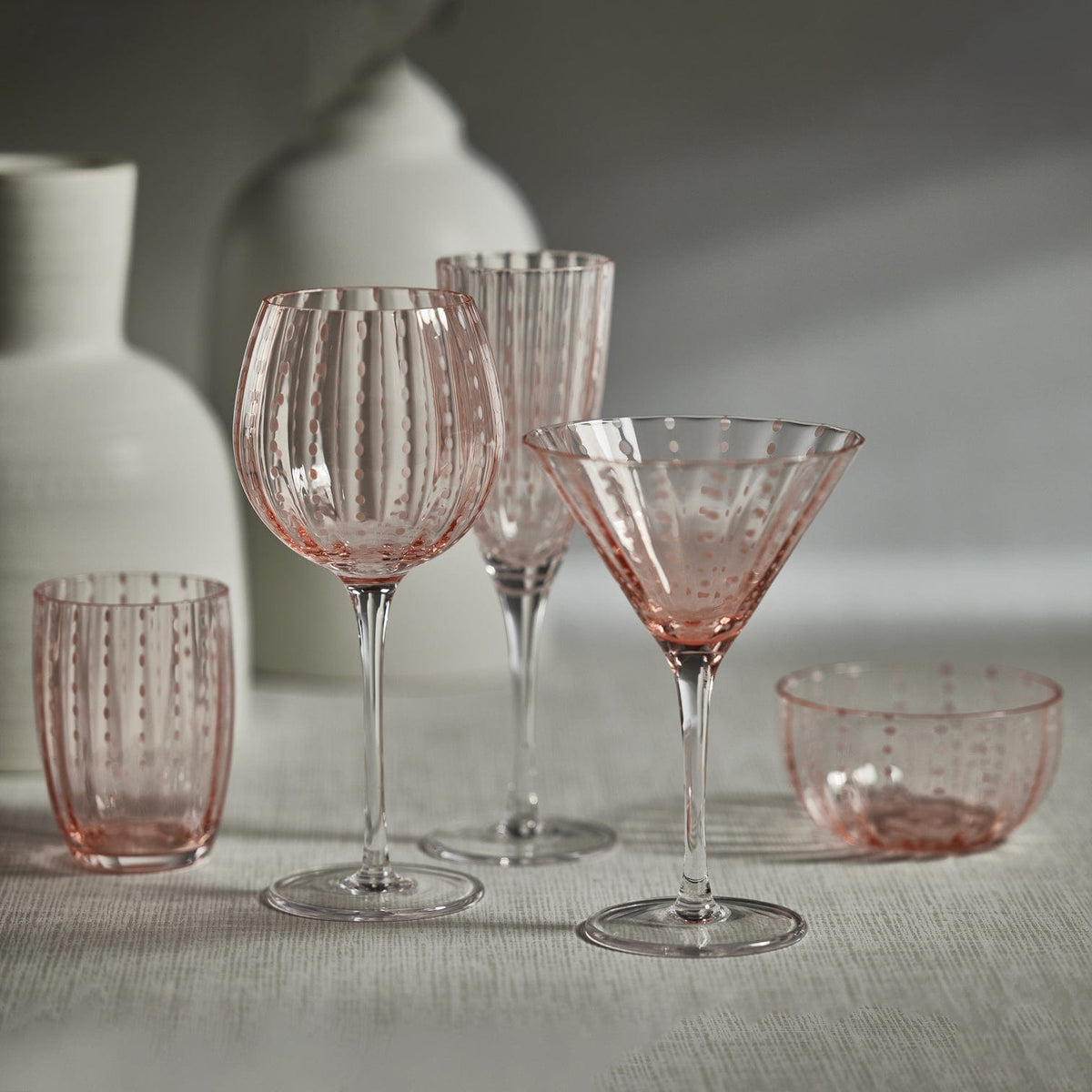 Zodax Portofino White Dot Glassware- Pink Glassware