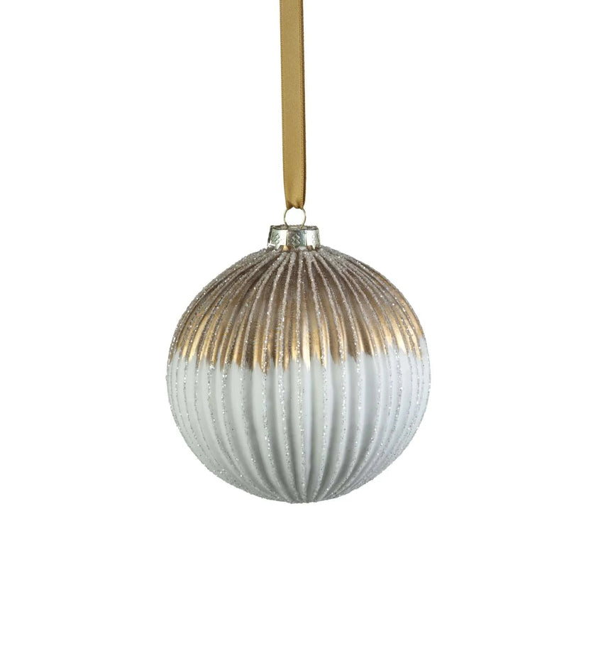 Ribbed Two-Toned Glass Ball Ornament