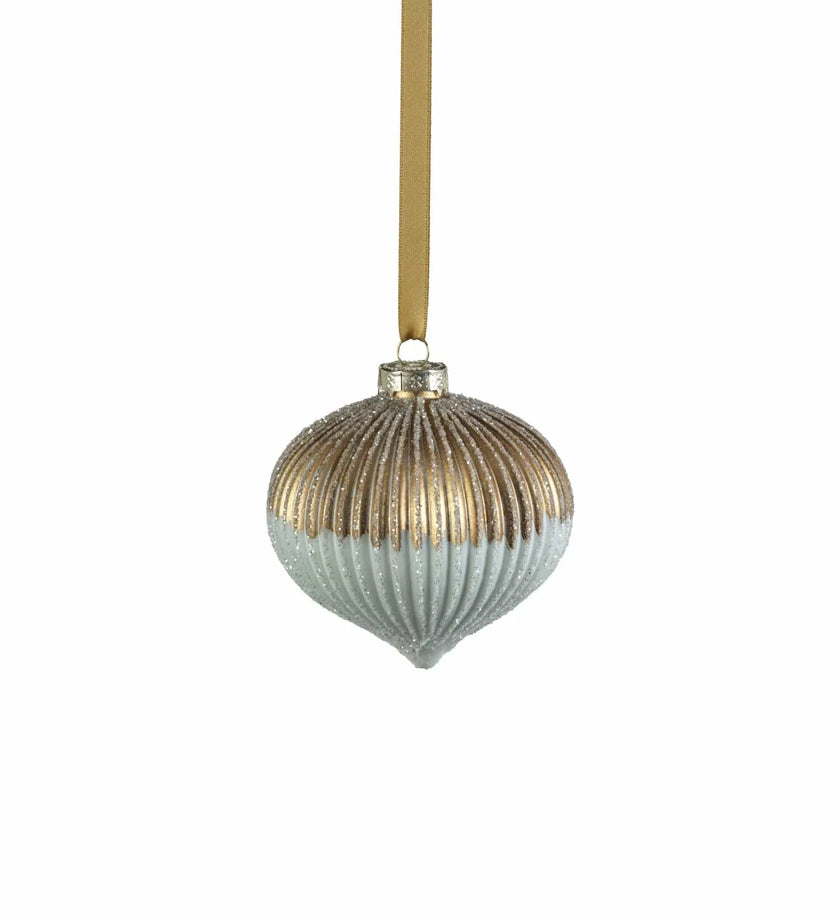 Ribbed Two-Toned Glass Onion Shaped Ornament