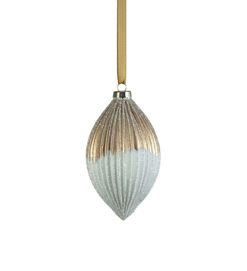 Ribbed Two-Toned Glass Tear Drop Shaped Ornament