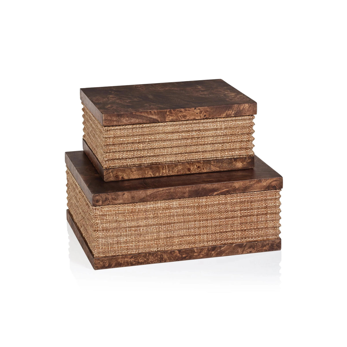 Zodax Rosso Burl Wood and Raffia Box Boxes