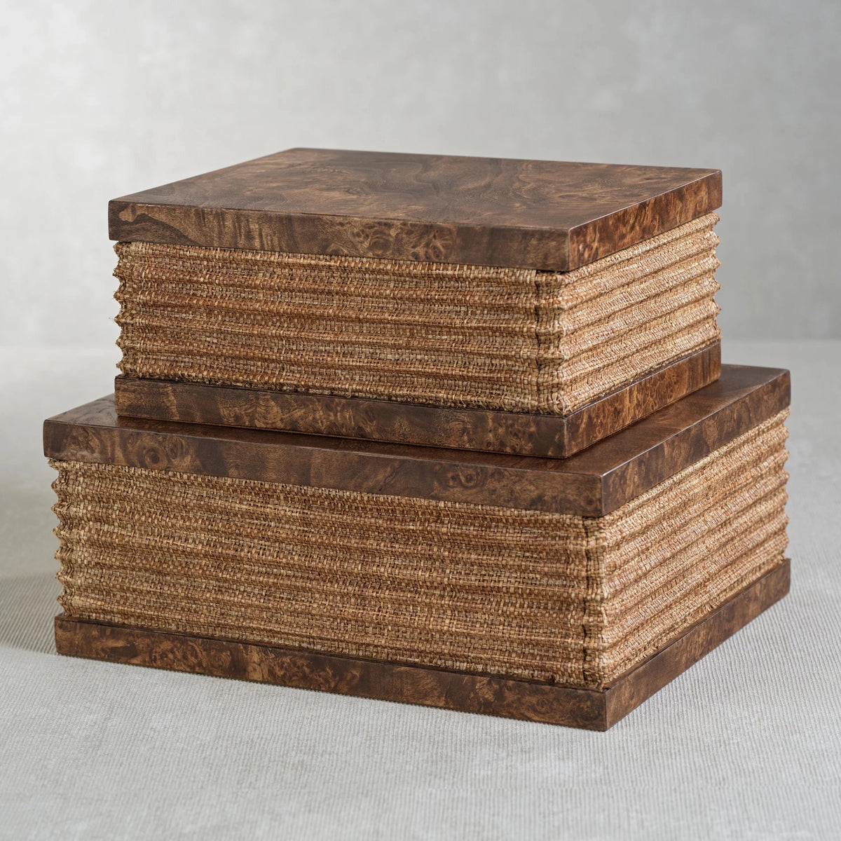 Zodax Rosso Burl Wood and Raffia Box Boxes