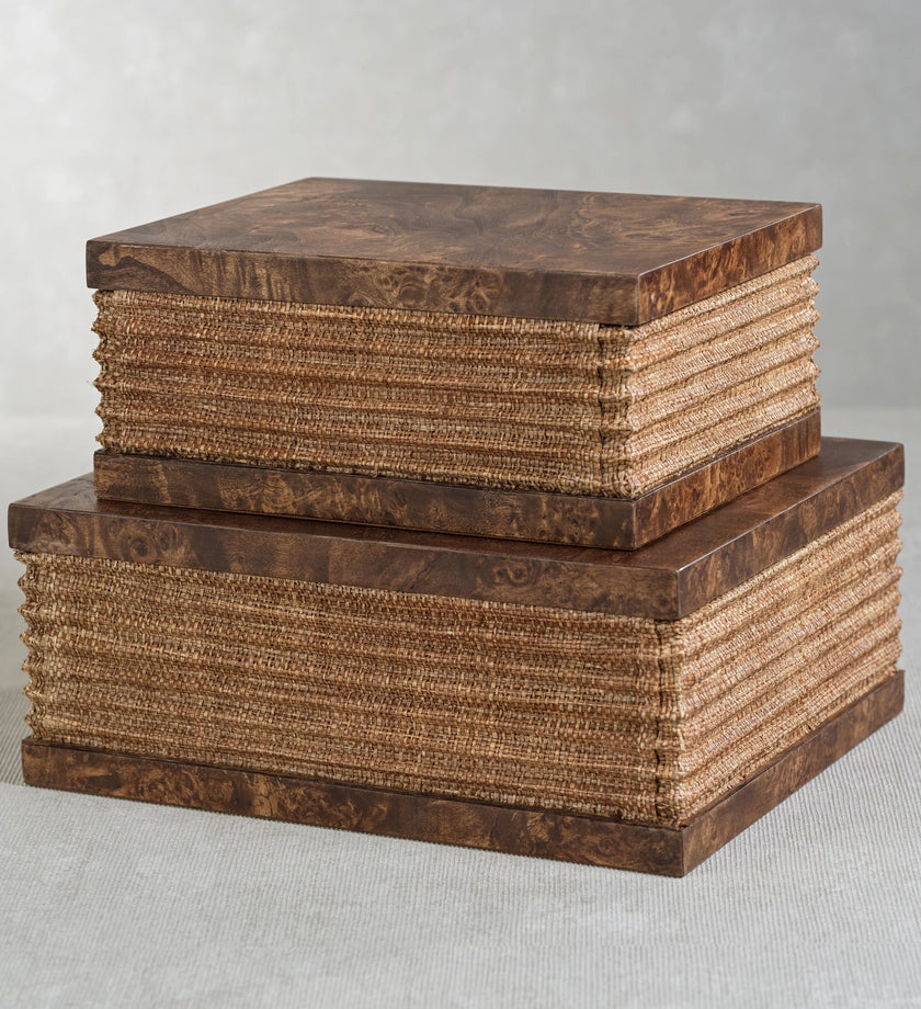 Rosso Burl Wood and Raffia Box - secondary