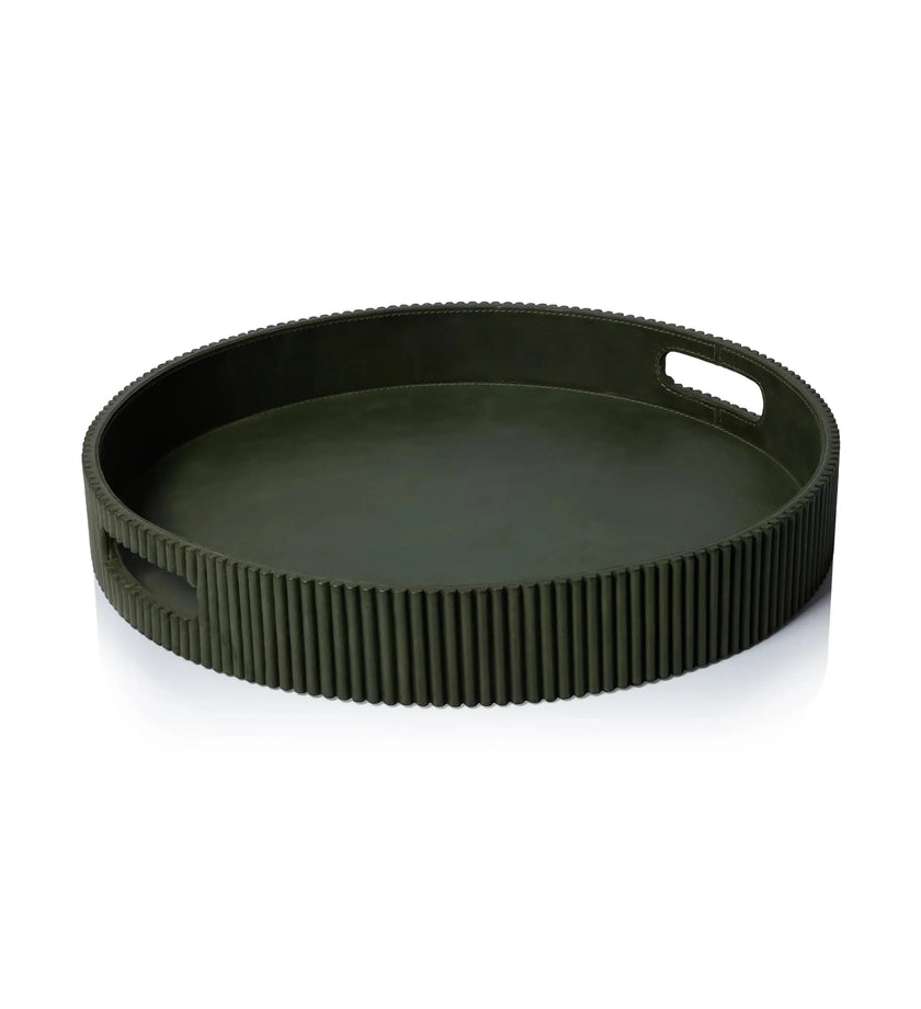 Round Fluted Leather Tray - 18 in