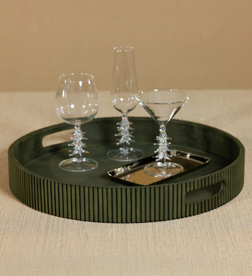 Round Fluted Leather Tray - 20 in - secondary