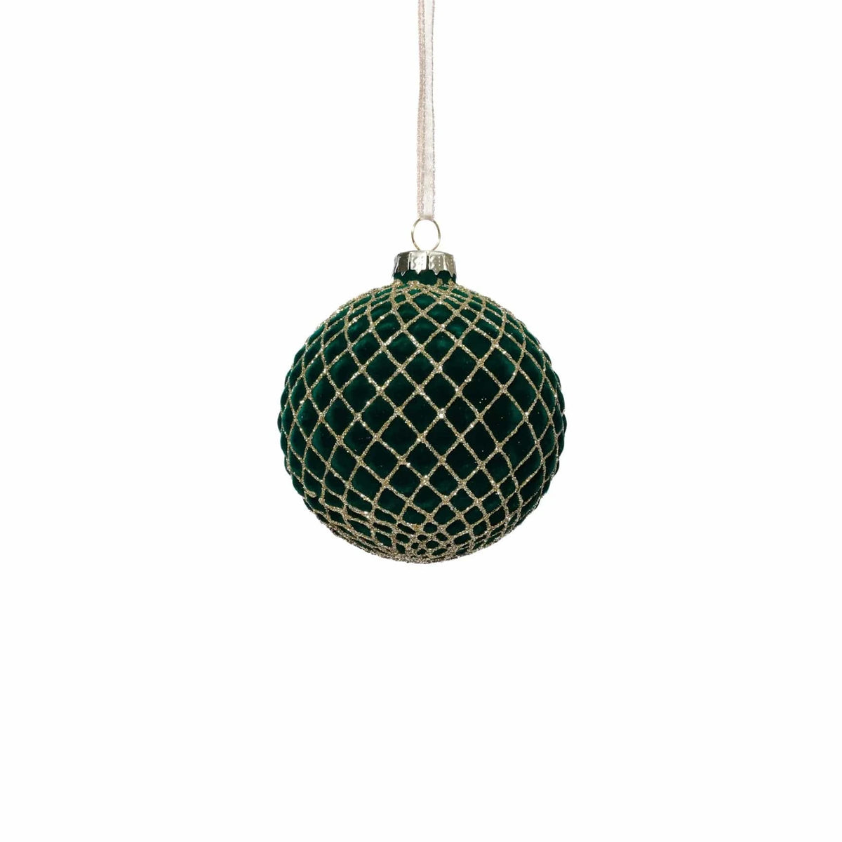 Zodax Small Green Flock with Gold Glass Ball Ornament Holiday Ornaments CH-8065