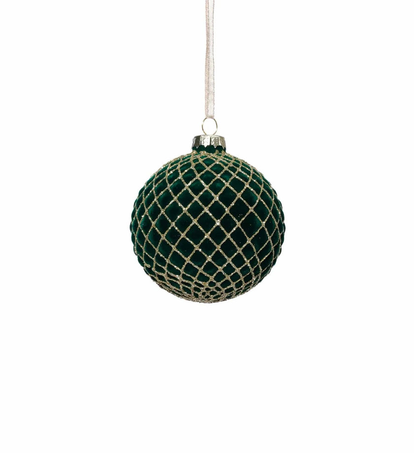 Green Flock with Gold Glass Ball Ornament