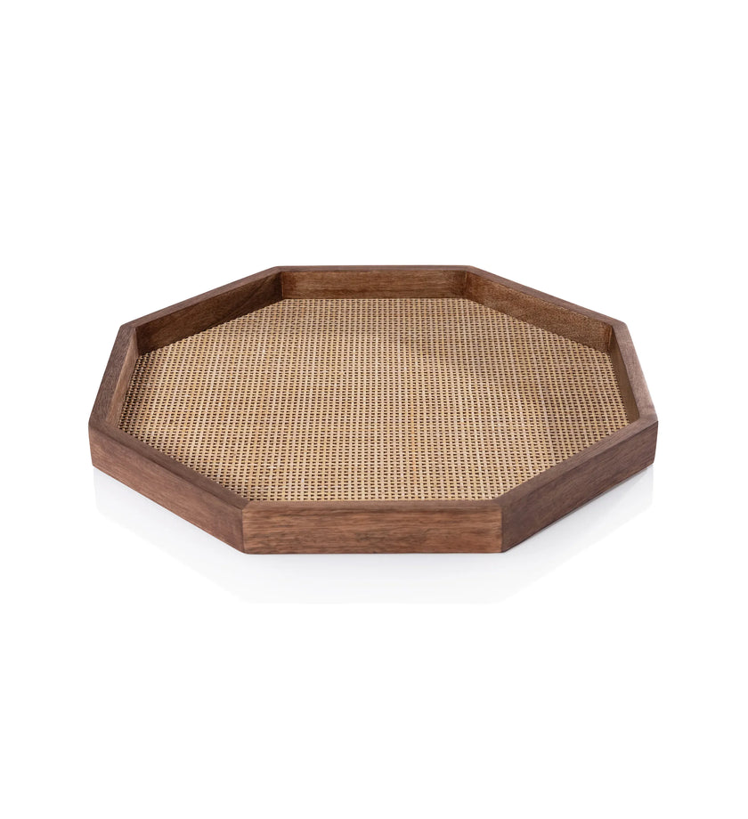 Mango Wood with Rattan Inlay Octagonal Tray
