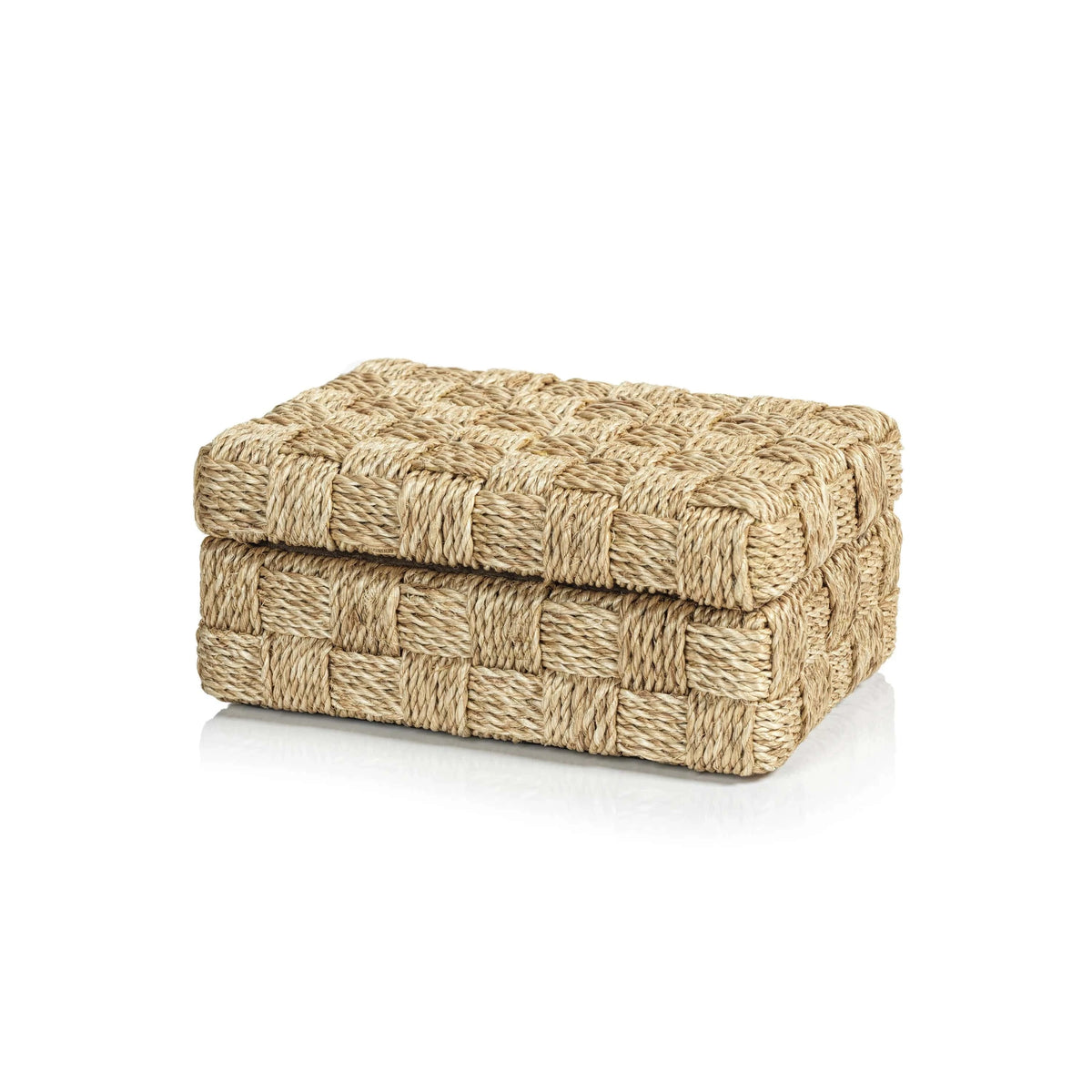Zodax Small Natural Abaca Rope Hinged Box with Suede Interior Boxes NCX-3054