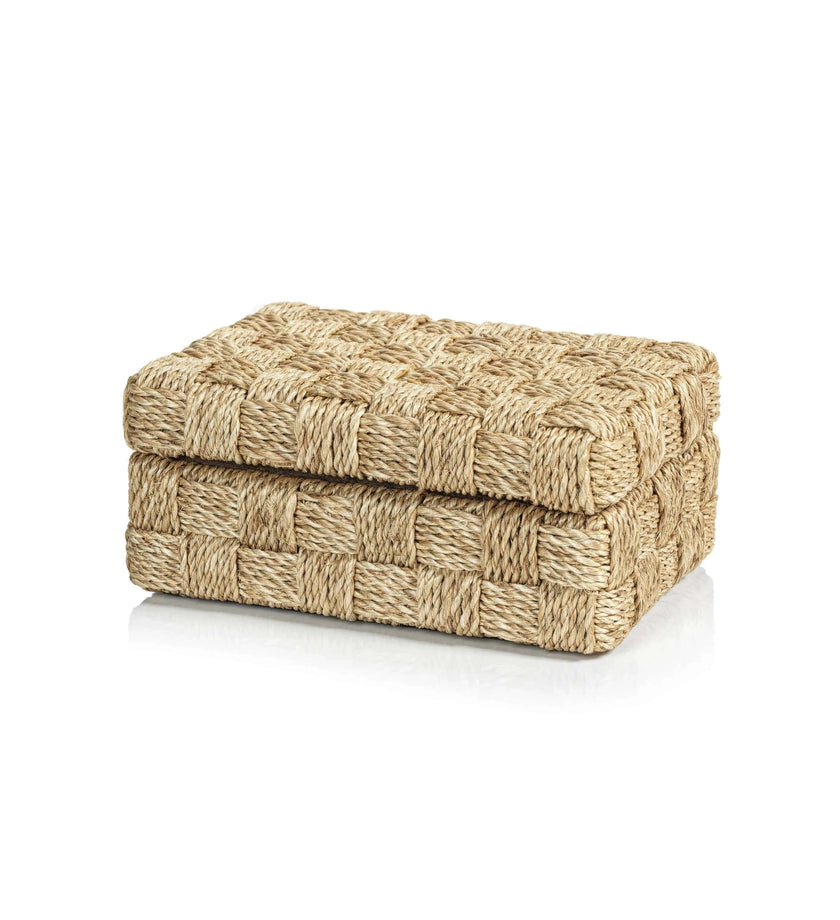 Natural Abaca Rope Hinged Box with Suede Interior