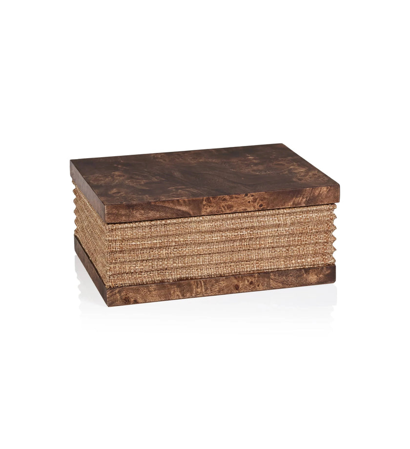 Rosso Burl Wood and Raffia Box