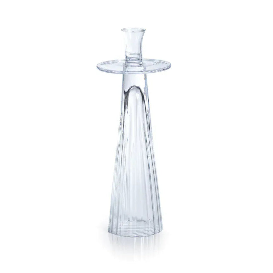 Zodax Small Tall Ribbed Glass Taper Holder - Clear Candle Holders POL-1258