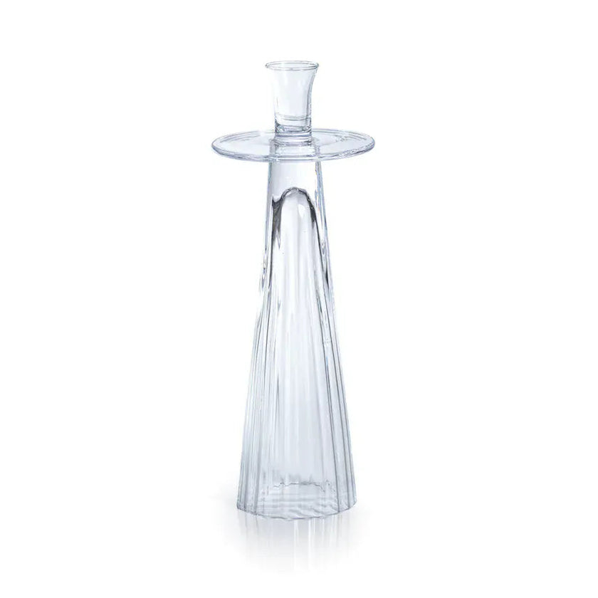 Tall Ribbed Glass Taper Holder - Clear