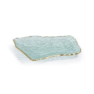 Zodax Small Textured Rectangular Organic Shape Plate with Jagged Gold Rim CH-6506