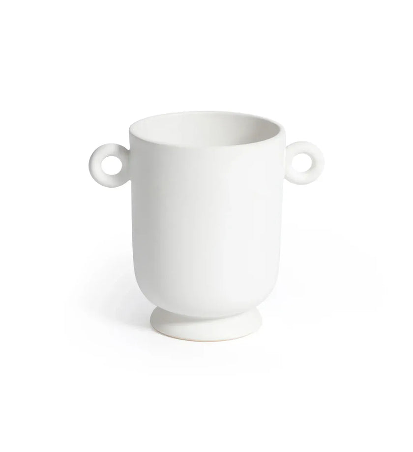 White Ceramic Planter / Vase with Loop Handles