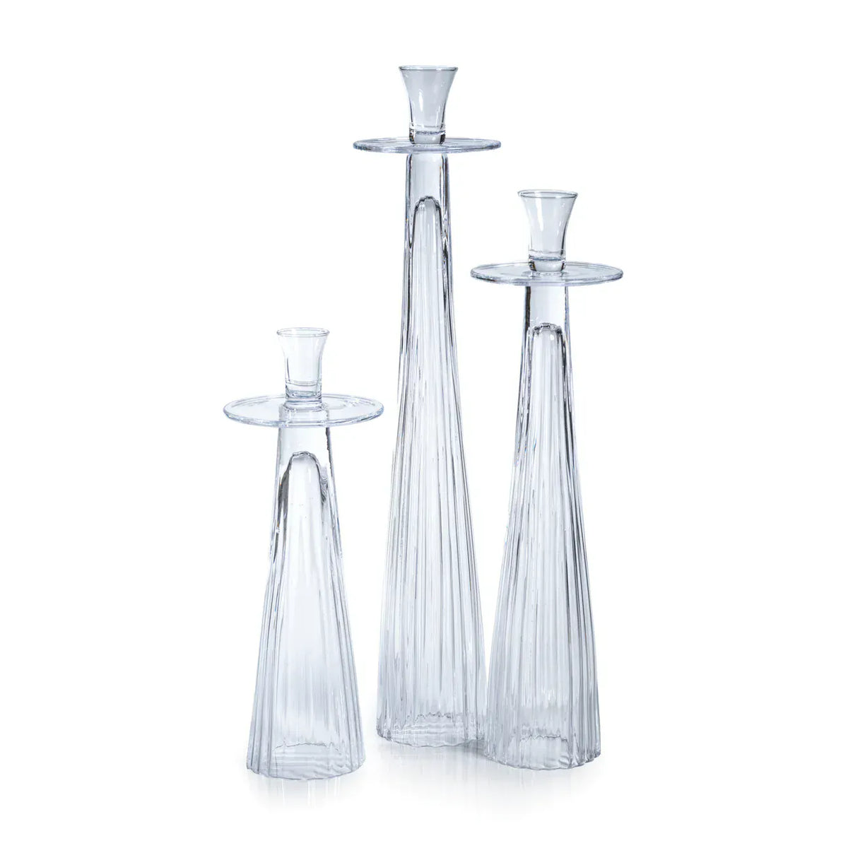 Zodax Tall Ribbed Glass Taper Holder - Clear Candle Holders