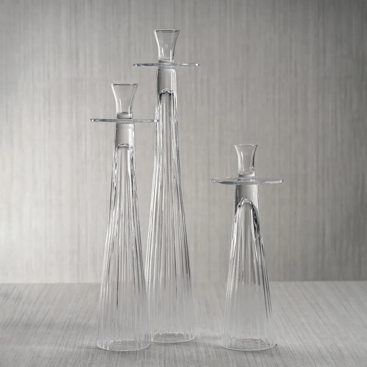 Zodax Tall Ribbed Glass Taper Holder - Clear Candle Holders