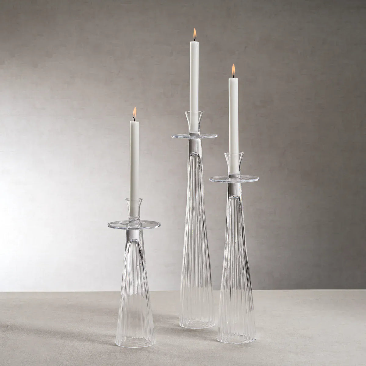 Zodax Tall Ribbed Glass Taper Holder - Clear Candle Holders