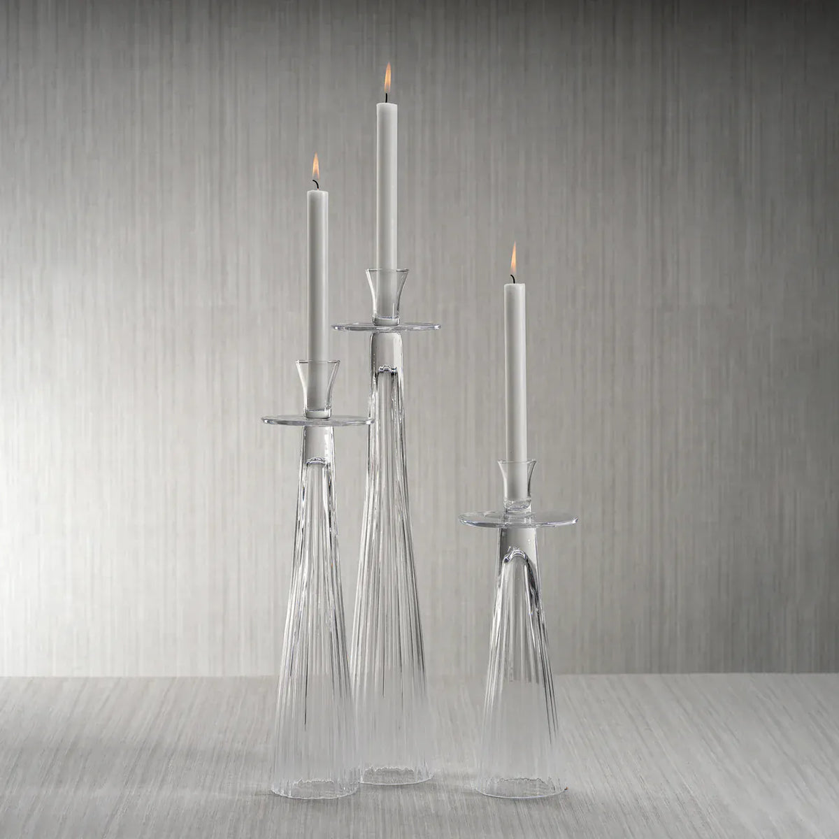 Zodax Tall Ribbed Glass Taper Holder - Clear Candle Holders