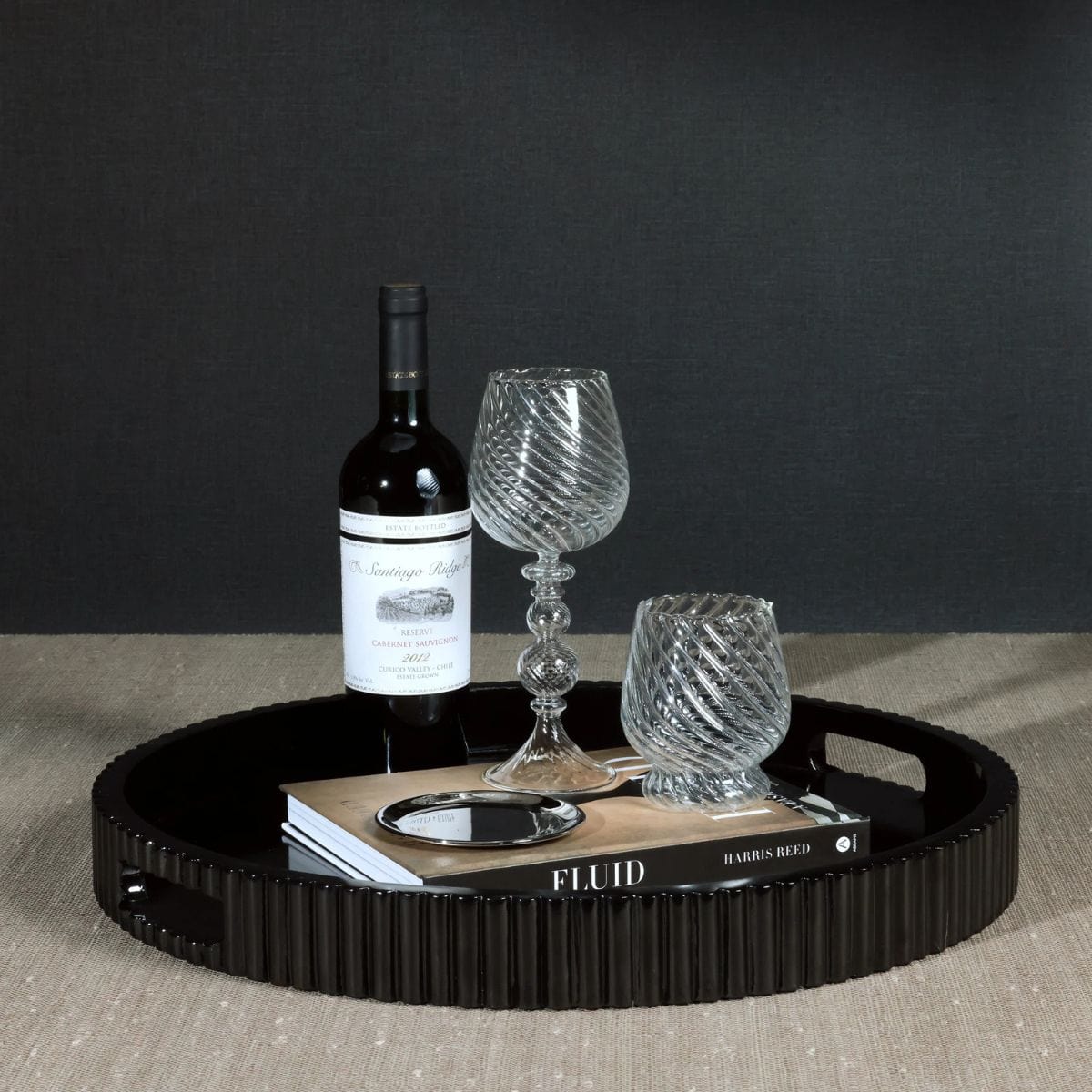 Zodax Tivoli Ribbed Black Lacquered Round Tray Decorative Trays IN-8254