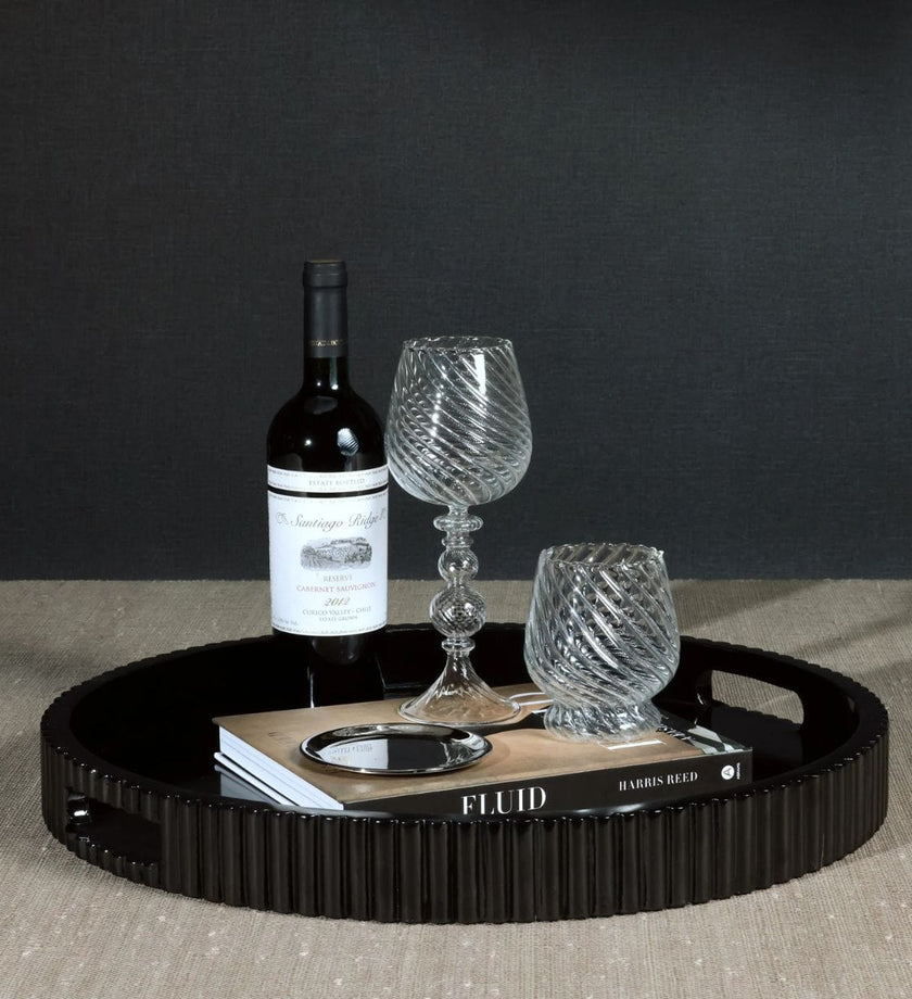 Tivoli Ribbed Black Lacquered Round Tray - secondary