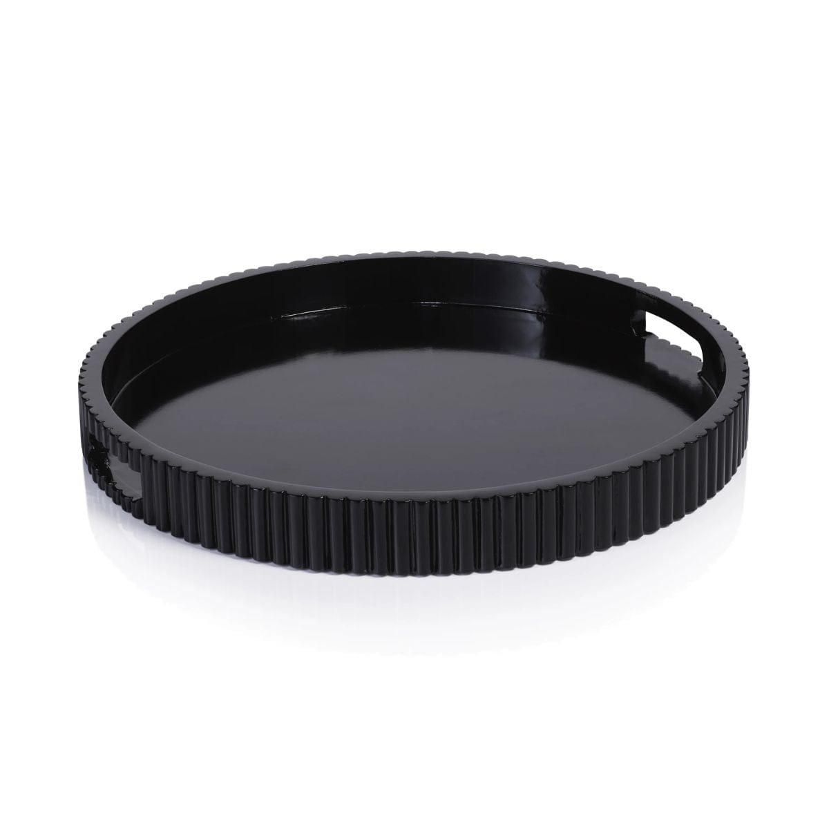 Zodax Tivoli Ribbed Black Lacquered Round Tray Decorative Trays IN-8254