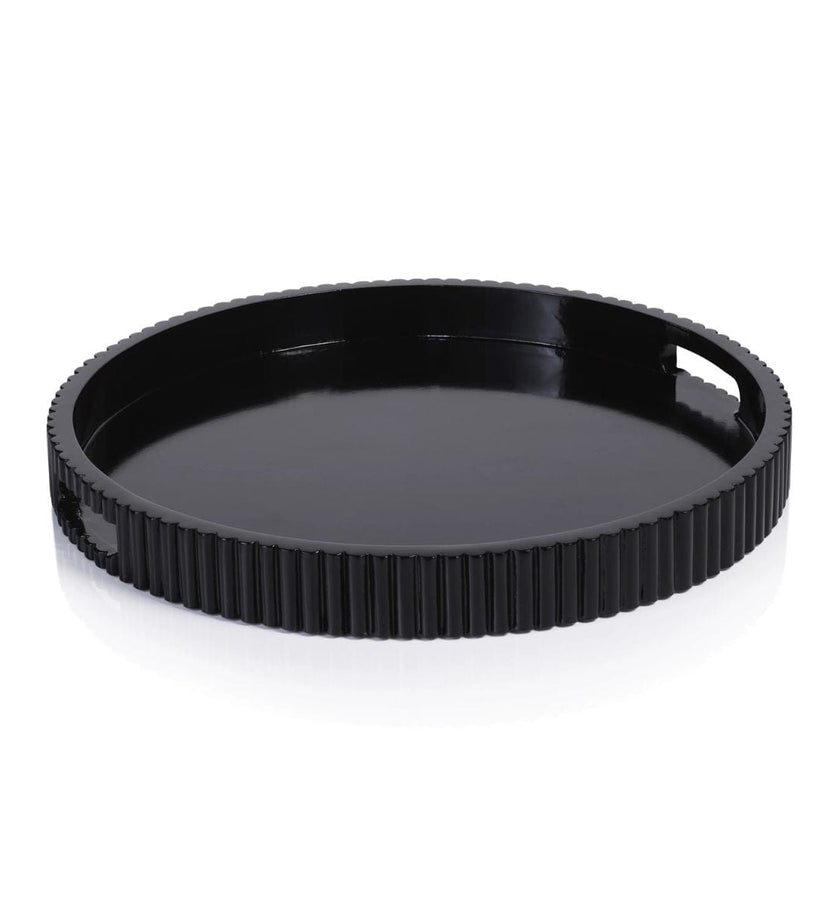 Tivoli Ribbed Black Lacquered Round Tray