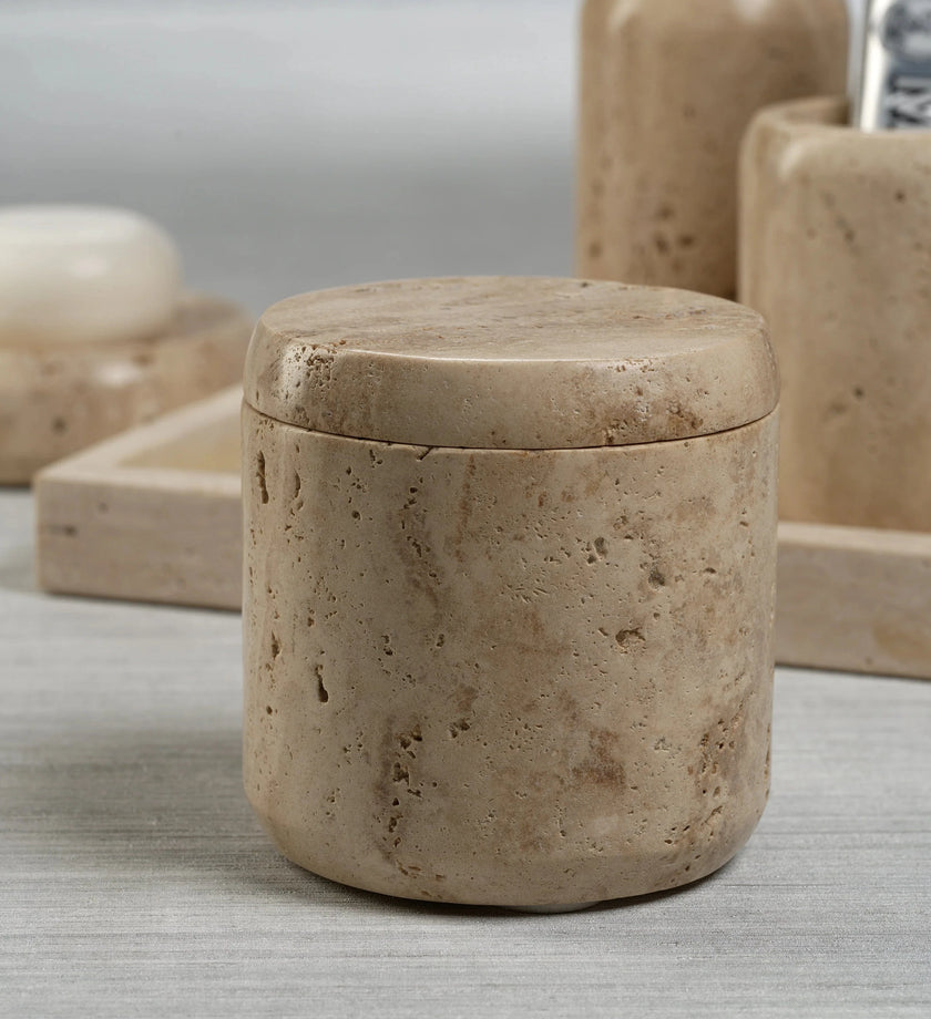 Travertine Marble Canister with Lid - secondary