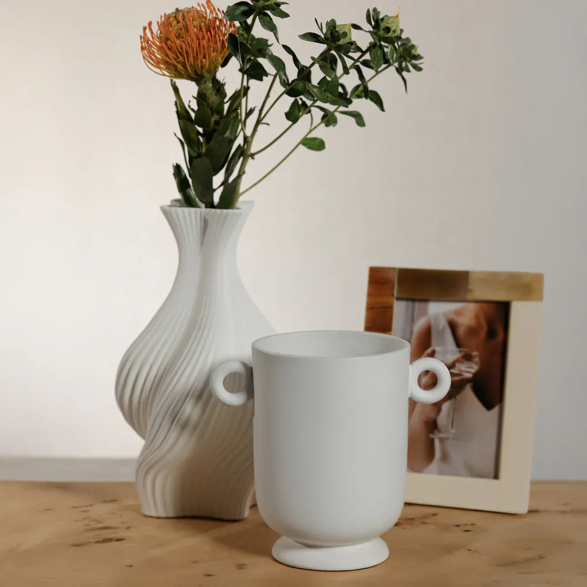 Zodax White Ceramic Planter / Vase with Loop Handles Pots & Planters