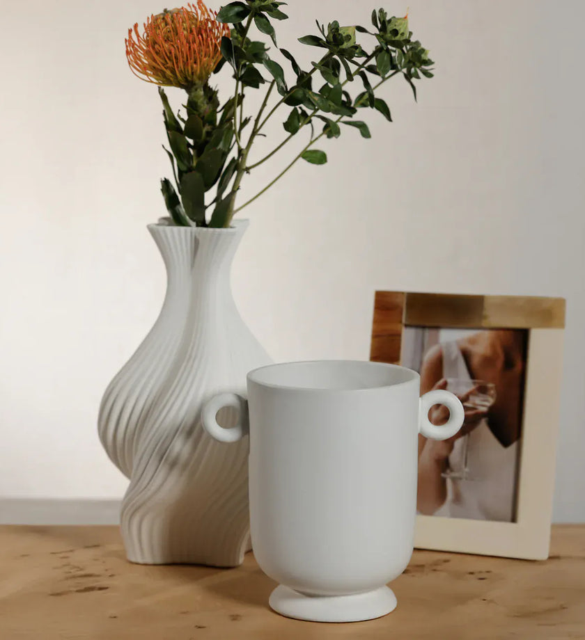 White Ceramic Planter / Vase with Loop Handles - secondary
