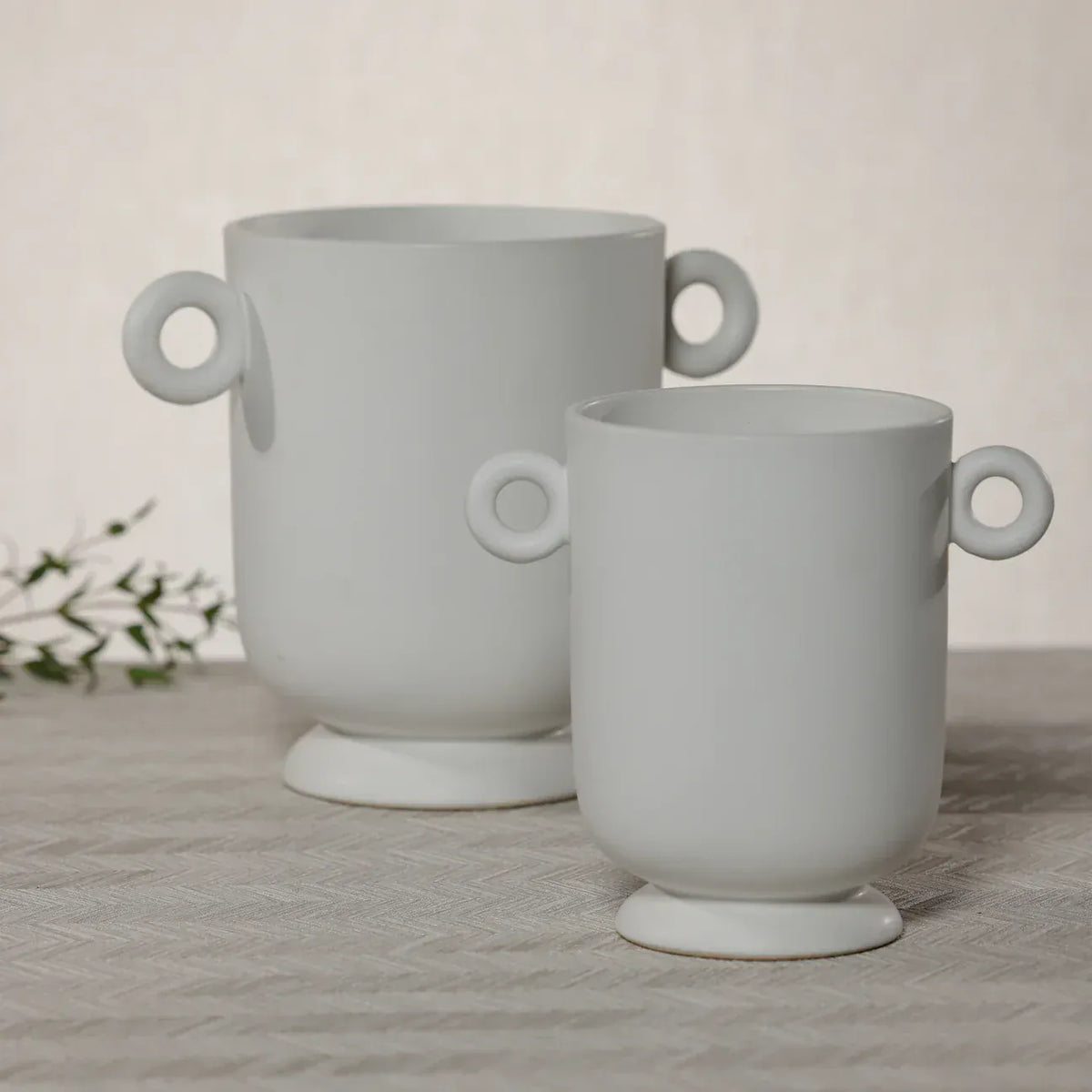 Zodax White Ceramic Planter / Vase with Loop Handles Pots & Planters
